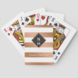 Modern Rose Gold Stripes Simple Stacked Monogram Playing Cards