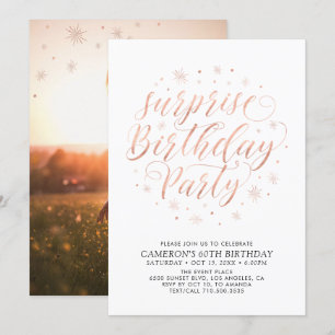 Modern Rose Gold Surprise Photo Birthday Party Invitation