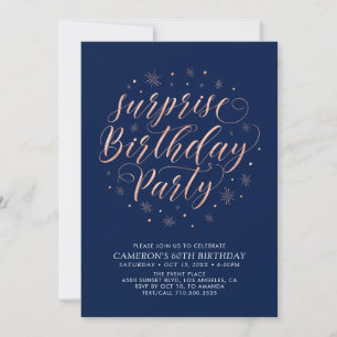 Modern Rose Gold Surprise Photo Birthday Party Invitation