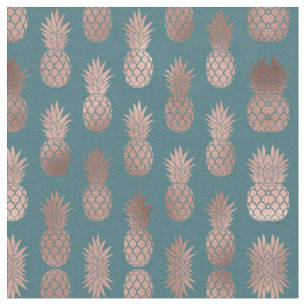 Modern Rose Gold Teal Green Pineapple Pattern Fabric