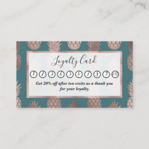 Modern Rose Gold Teal Green Pineapple Pattern Loyalty Card