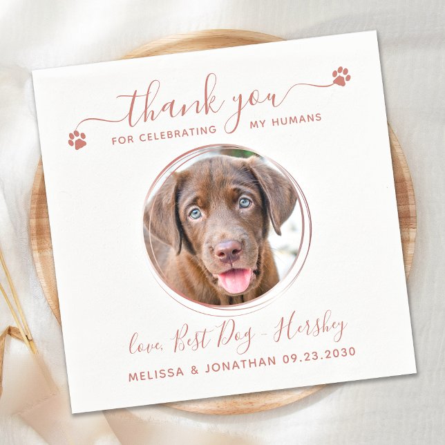 Modern Rose Gold Thank You Dog Photo Pet Wedding Napkin (Creator Uploaded)