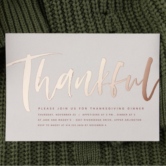 Modern rose gold thankful Thanksgiving dinner (Creator Uploaded)