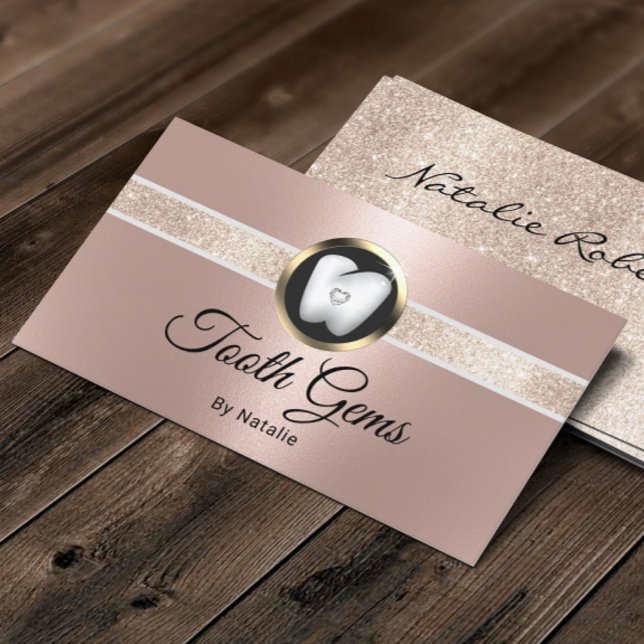 Modern Rose Gold Tooth Gems Dental Beauty Salon Business Card (Creator Uploaded)