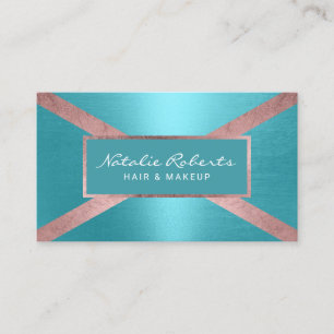 Modern Rose Gold & Turquoise Beauty Salon Business Card