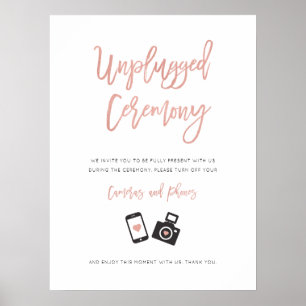 Modern Rose Gold Unplugged Wedding Ceremony Sign