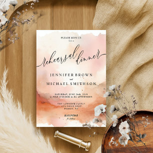 Modern Rose Gold Watercolor Wedding Dinner Invitation