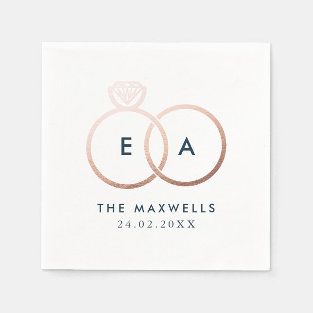 Modern Rose Gold Wedding Rings Cocktail Napkin (Front)