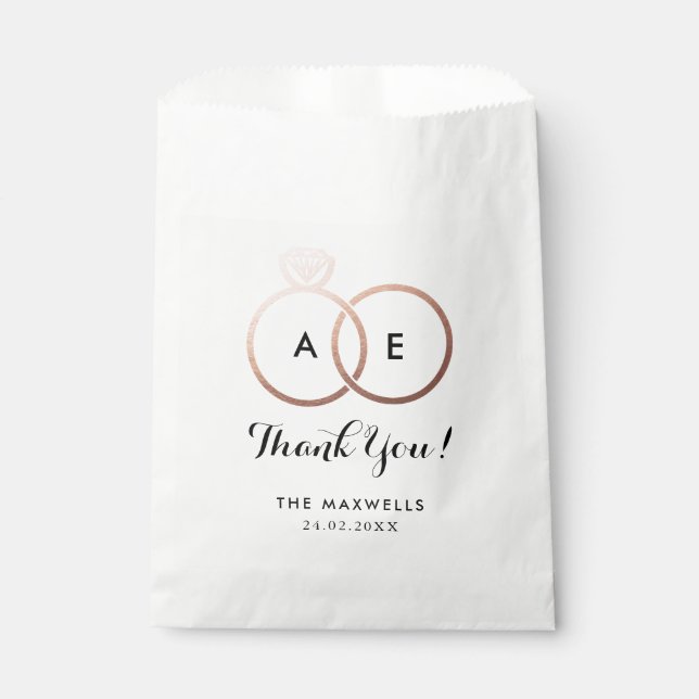 Modern Rose Gold Wedding Rings Favour Bag (Front)