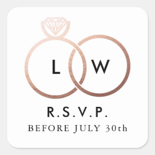 Modern Rose Gold Wedding Rings RSVP Reply Square Sticker
