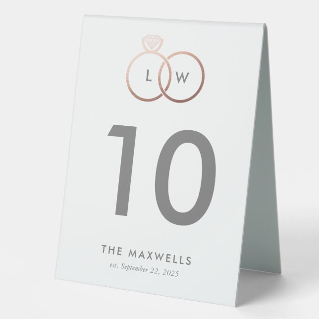 Modern Rose Gold Wedding Rings Table Number (Front)
