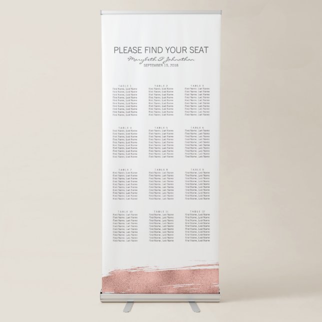 Modern Rose Gold Wedding Seating Chart Retractable Banner (Front)