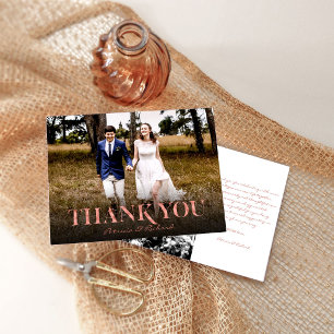 Modern Rose Gold Wedding Thank You Photo Card