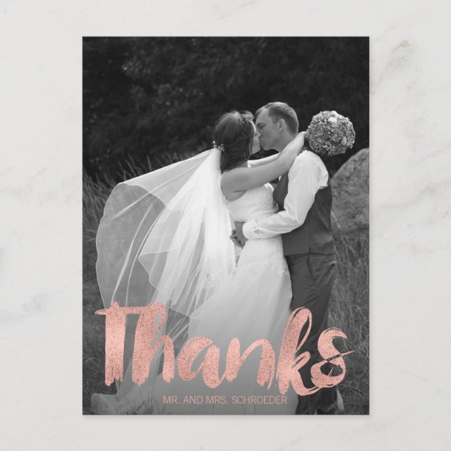 Modern Rose Gold Wedding Thank You Photo Postcard (Front)