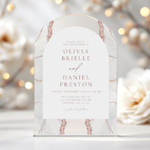 Modern Rose Gold White Agate Wedding Elegant Acrylic Invitations