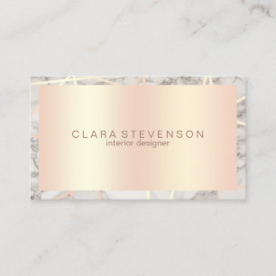 Modern rose gold & white marble interior designer business card