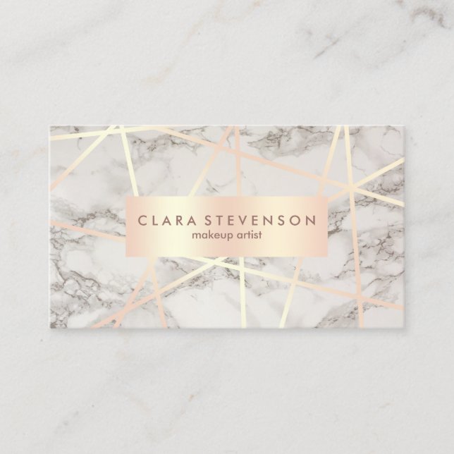 Modern rose gold & white marble makeup artist business card (Front)