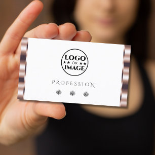 Modern Rose Gold White Sparkling Diamonds Add Logo Business Card
