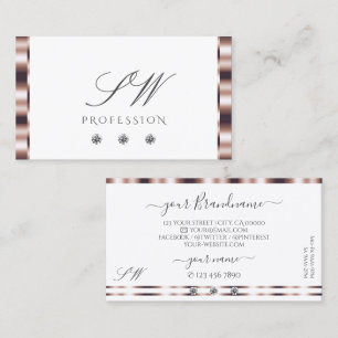 Modern Rose Gold White Sparkling Diamonds Initials Business Card