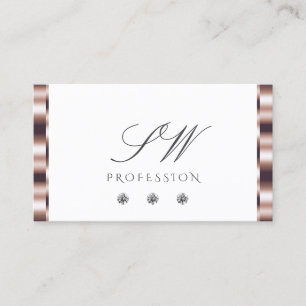 Modern Rose Gold White Sparkling Diamonds Initials Business Card