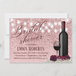 Modern Rose Gold Wine & Flowers Bridal Shower Invitation