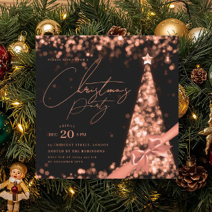 MODERN Rose Gold Winter Christmas Tree Bow Party Invitation