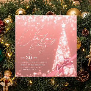 MODERN Rose Gold Winter Christmas Tree Bow Party Invitation