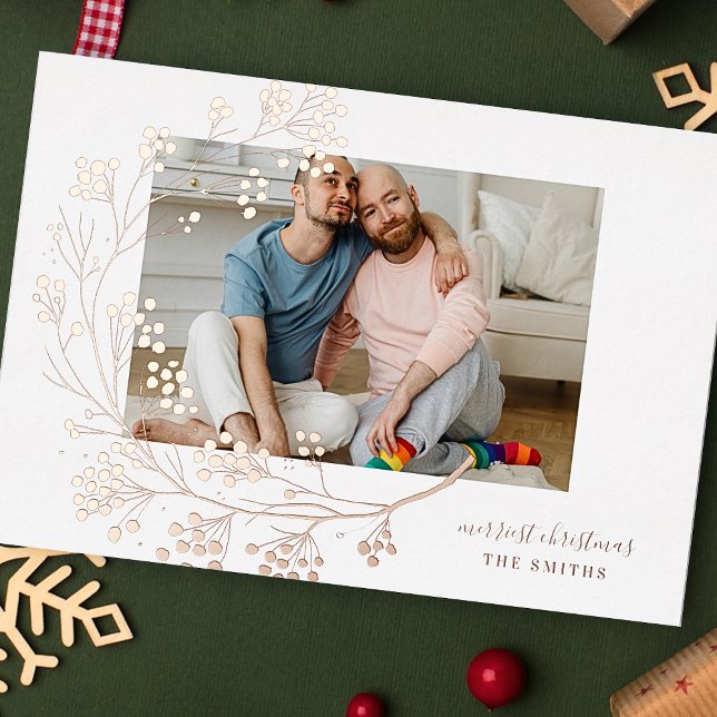 Modern ROSE Gold Winter Merry Christmas Photo Foil Holiday Card (Creator Uploaded)