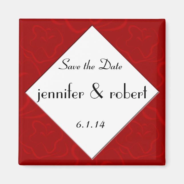 Modern Rose Graphic in Red Save the Date Magnet (Front)