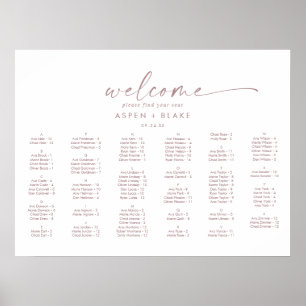 Modern Rose Horizontal Alphabetical Seating Plan Poster