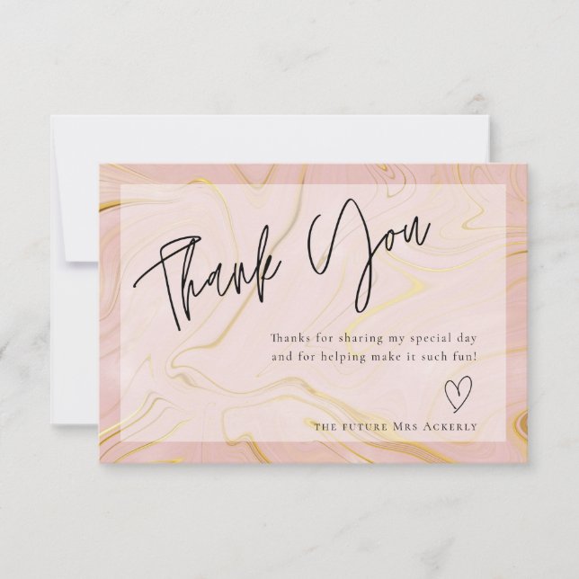 Modern Rose Marble Bridal Shower Thank You Card (Front)