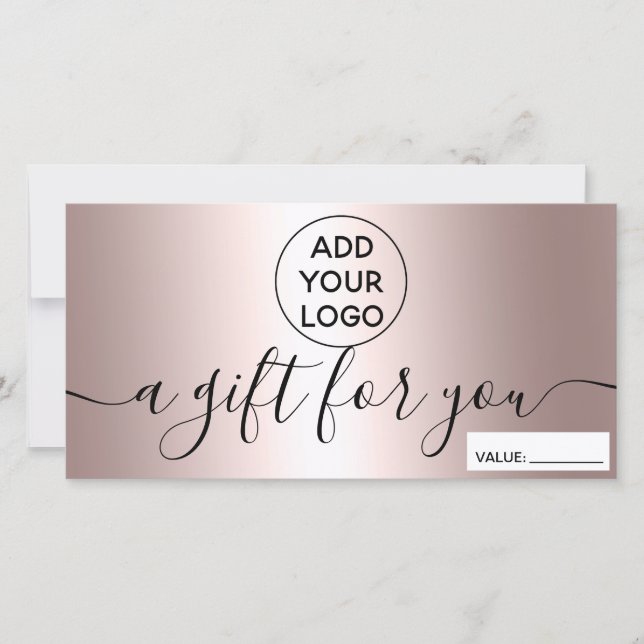 Modern rose metallic logo gift certificate (Front)