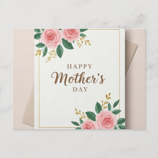 Modern Rose Mother's Day Card with Gold Detail