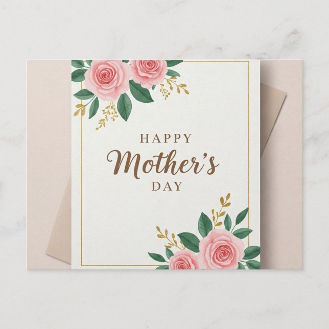 Modern Rose Mother's Day Card with Gold Detail (Front)