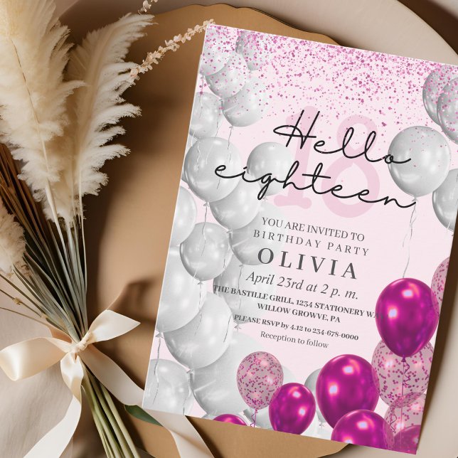 Modern Rose Pink 18th Birthday Glitter Balloons Invitation (Creator Uploaded)