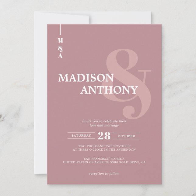 Modern Rose Pink Ampersand Script Photo Wedding Invitation (Front)