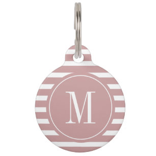 Modern Rose Pink and White Stripe with Monogram  Pet Tag