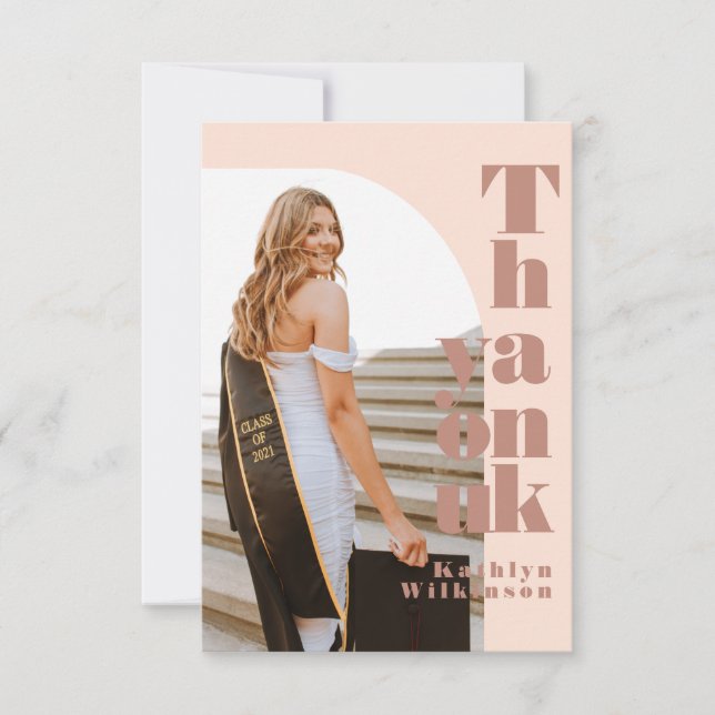 Modern Rose Pink Arch Photo GRAD Thank You Card  (Front)