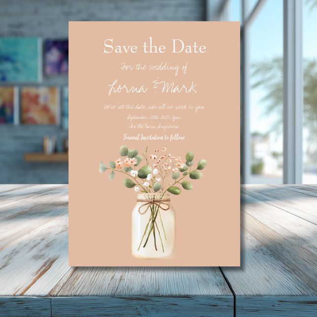 Modern Rose Pink.; Flower Jar Save The Date Card (Creator Uploaded)