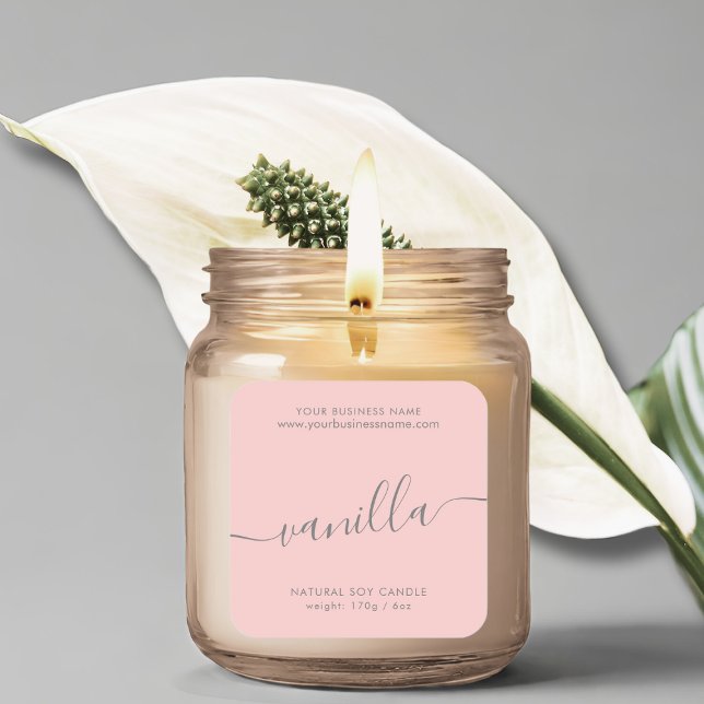 Modern rose pink grey script candle product label (Creator Uploaded)