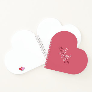 Modern Rose Pink Monogram Heart Shaped Notebook