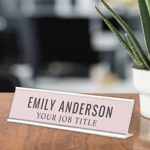 Modern Rose Pink Office Employee Desk Name Plate
