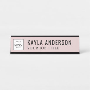 Modern Rose Pink Personalised Business Logo Desk Name Plate
