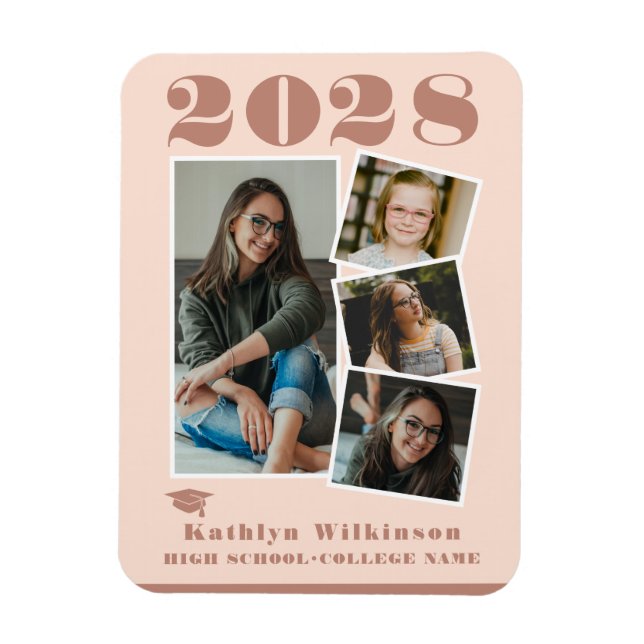 Modern Rose Pink Script Collage Graduation 4 Photo Magnet (Vertical)