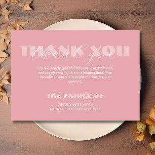 Modern Rose Pink Traditional Funeral  Thank You Card