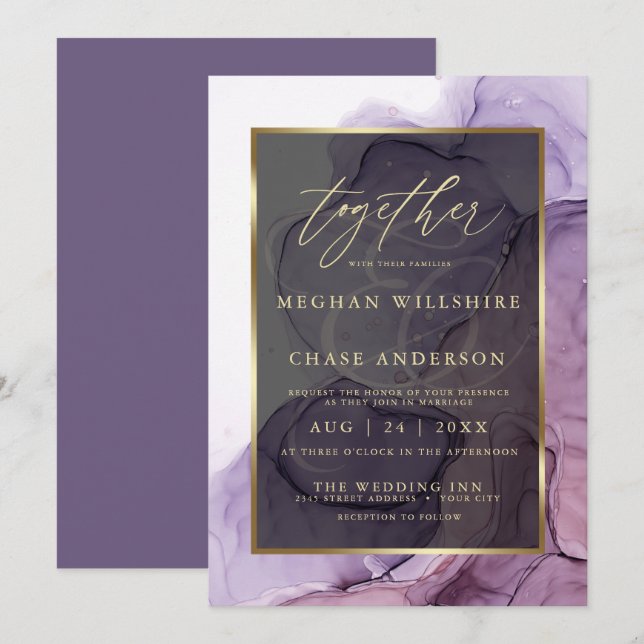 Modern Rose Plum Purple Alcohol Ink Invitation (Front/Back)
