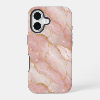 Modern Rose Quartz Marble Gold iPhone 16 Case