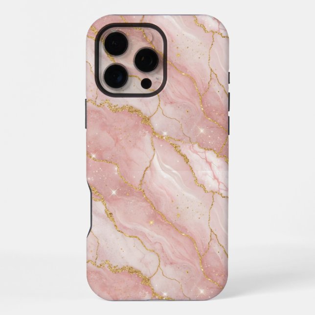Modern Rose Quartz Marble Gold iPhone Case (Back)