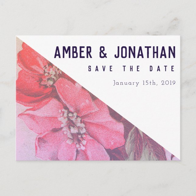 Modern Rose Save the Date Postcard (Front)