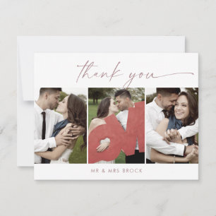 Modern Rose Script 3 Photo Template Thank You Card
